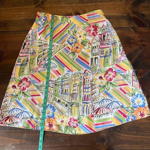 Talbots Colorful Italy France Scene City Floral Print Skirt Womens 8 Tencel Soft - Picture 11 of 11
